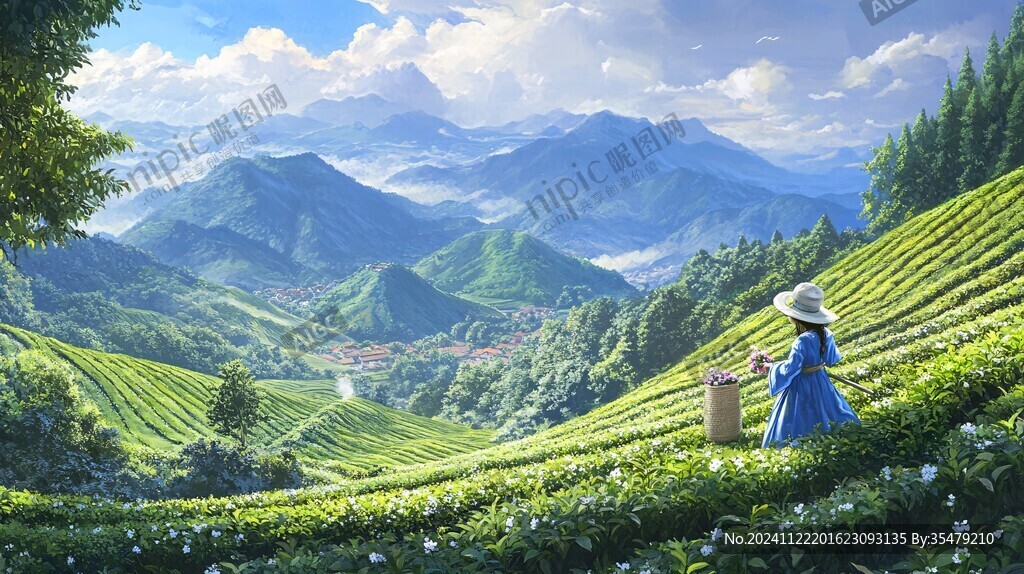 茶園風(fēng)光插畫