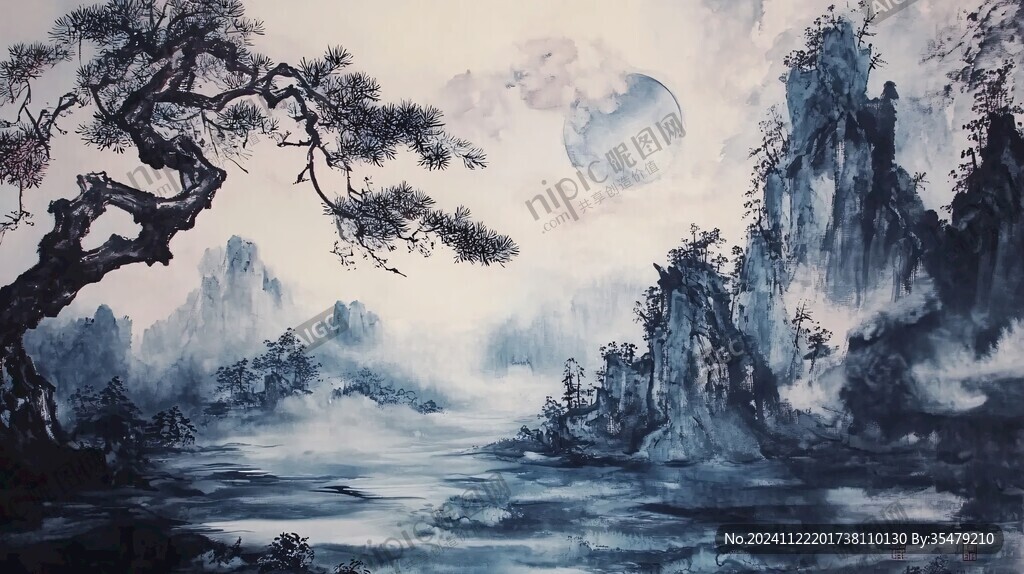 月圓山水圖