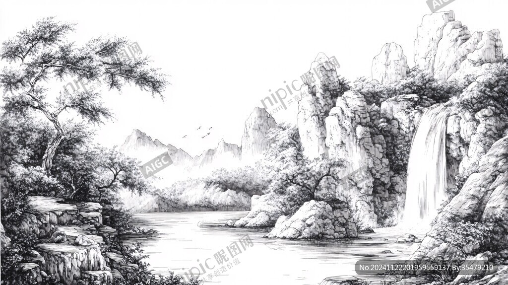 鉛筆素描水墨山水