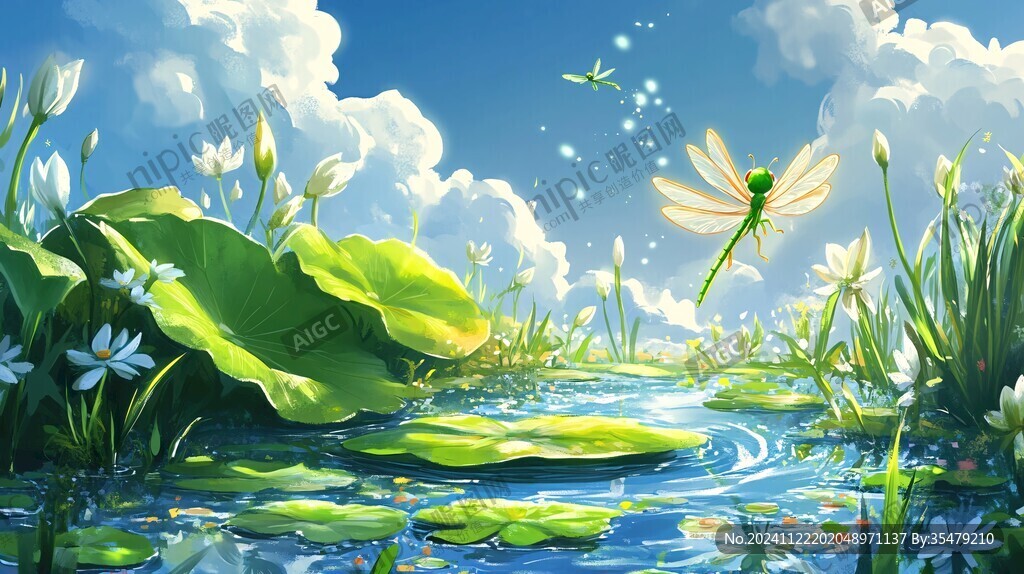 落有蜻蜓的水草