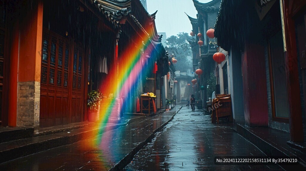 雨中古城