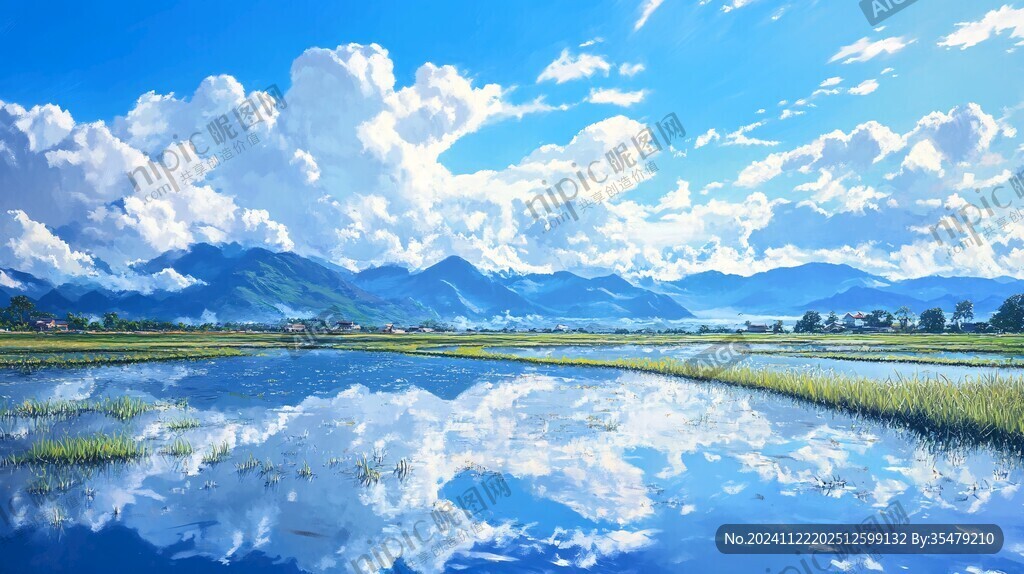 藍(lán)天白云雪山草地湖泊