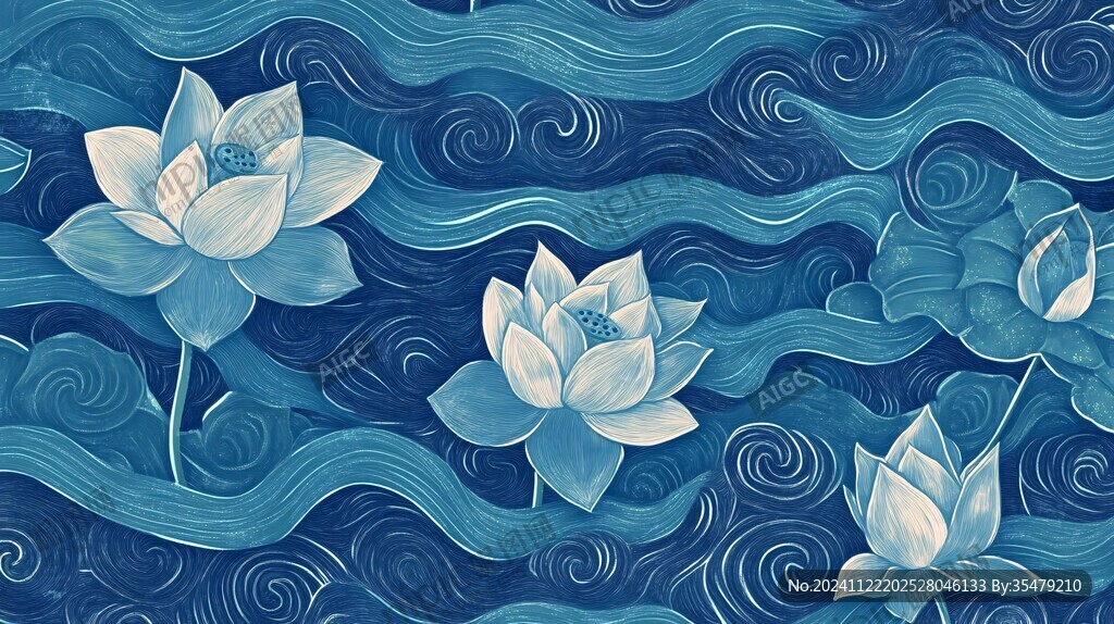 藍色荷花壁畫