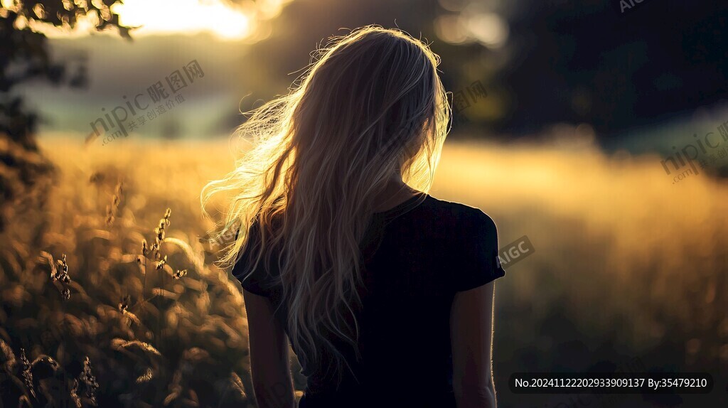 夕陽美女背影