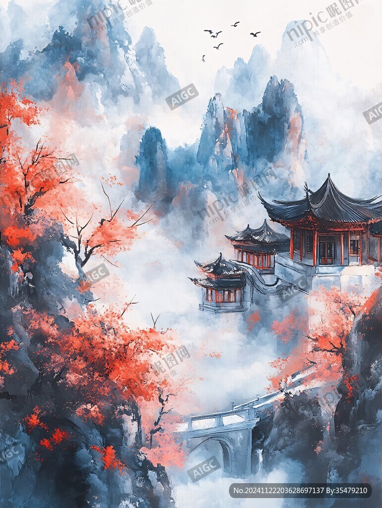 古風(fēng)秋天景色插畫