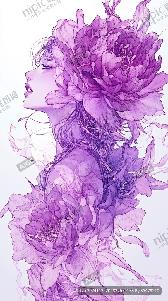 手繪花卉少女女神