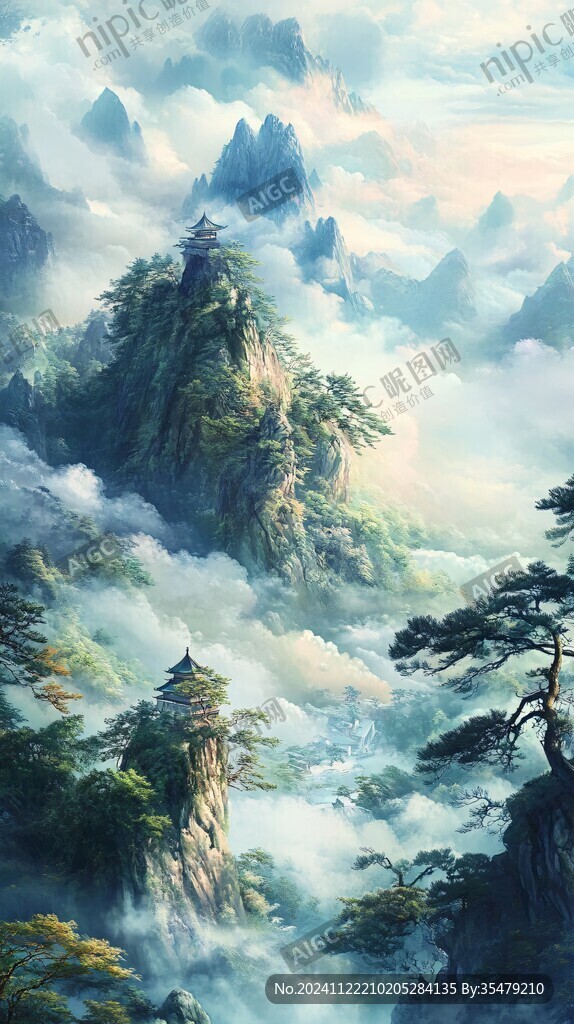 禪意山水山峰云霧風(fēng)景