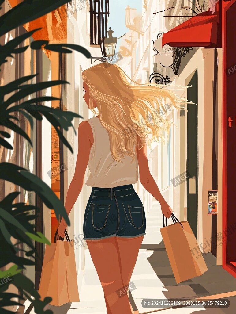 購物美女插畫