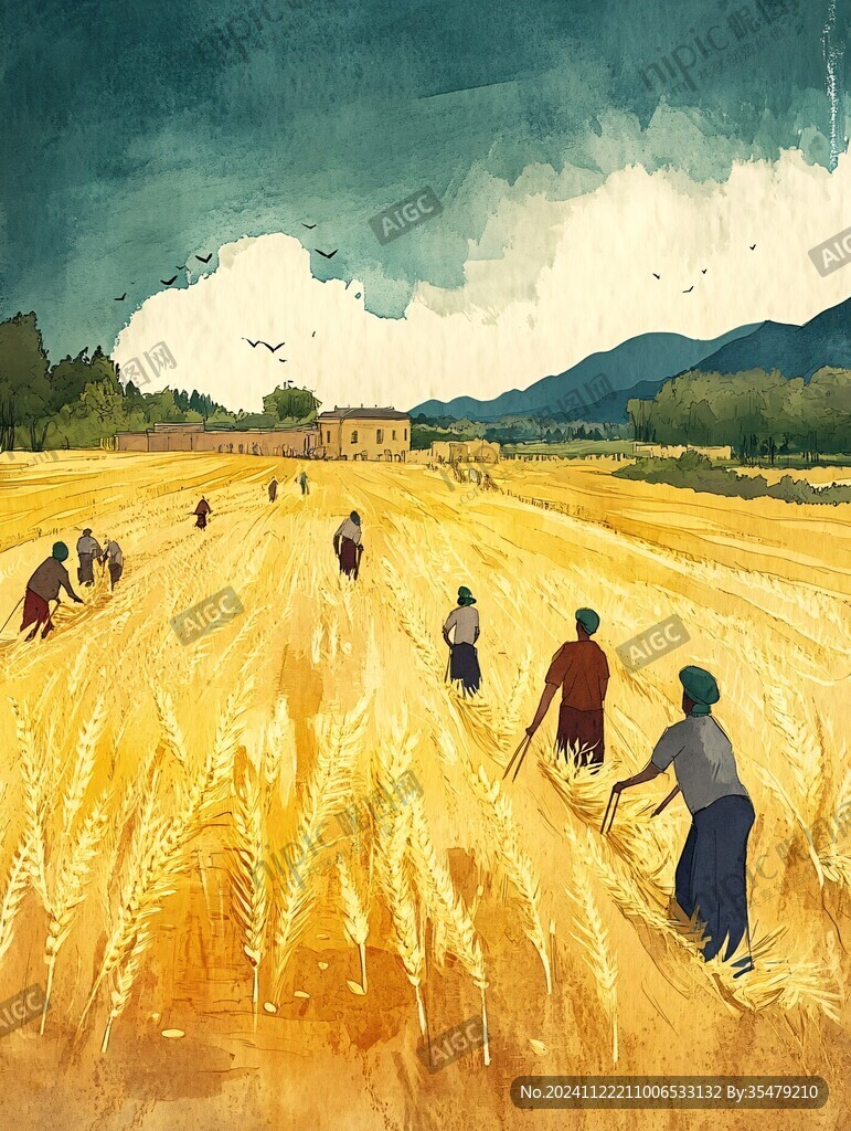 收割小麥插畫