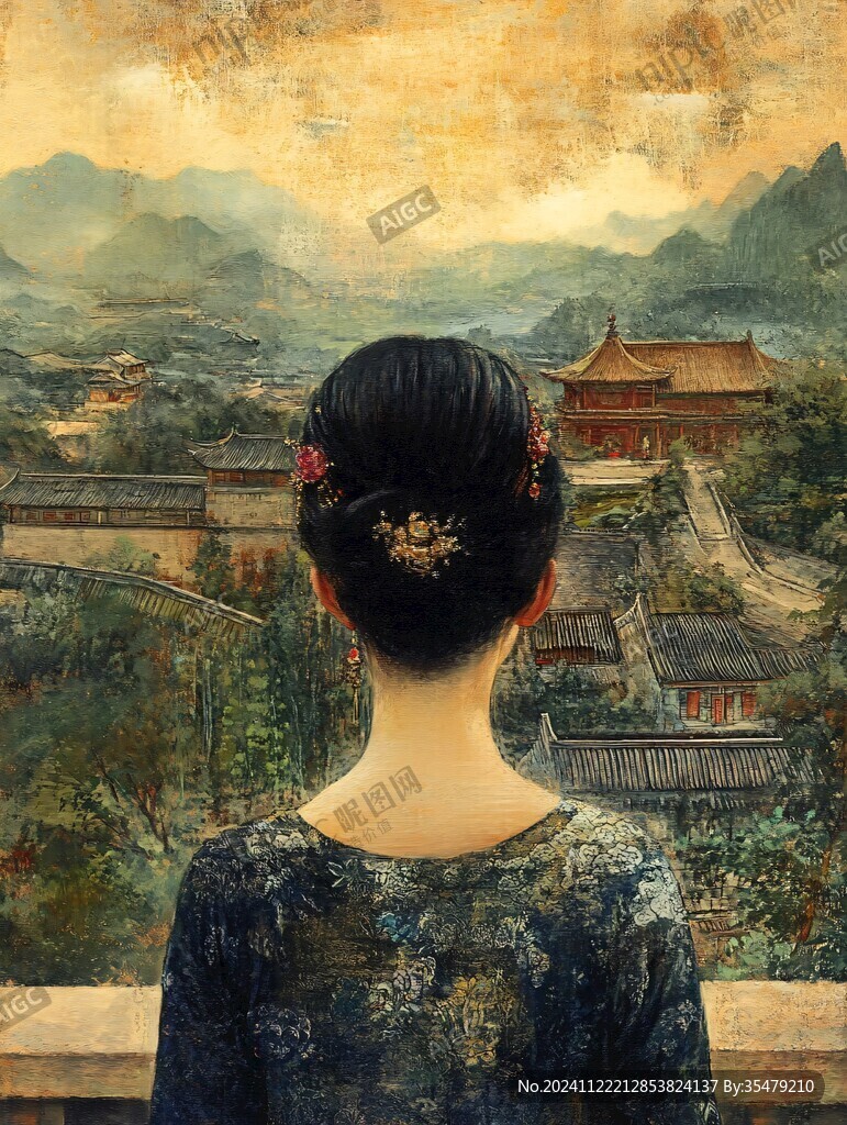 故宮里的女孩背影