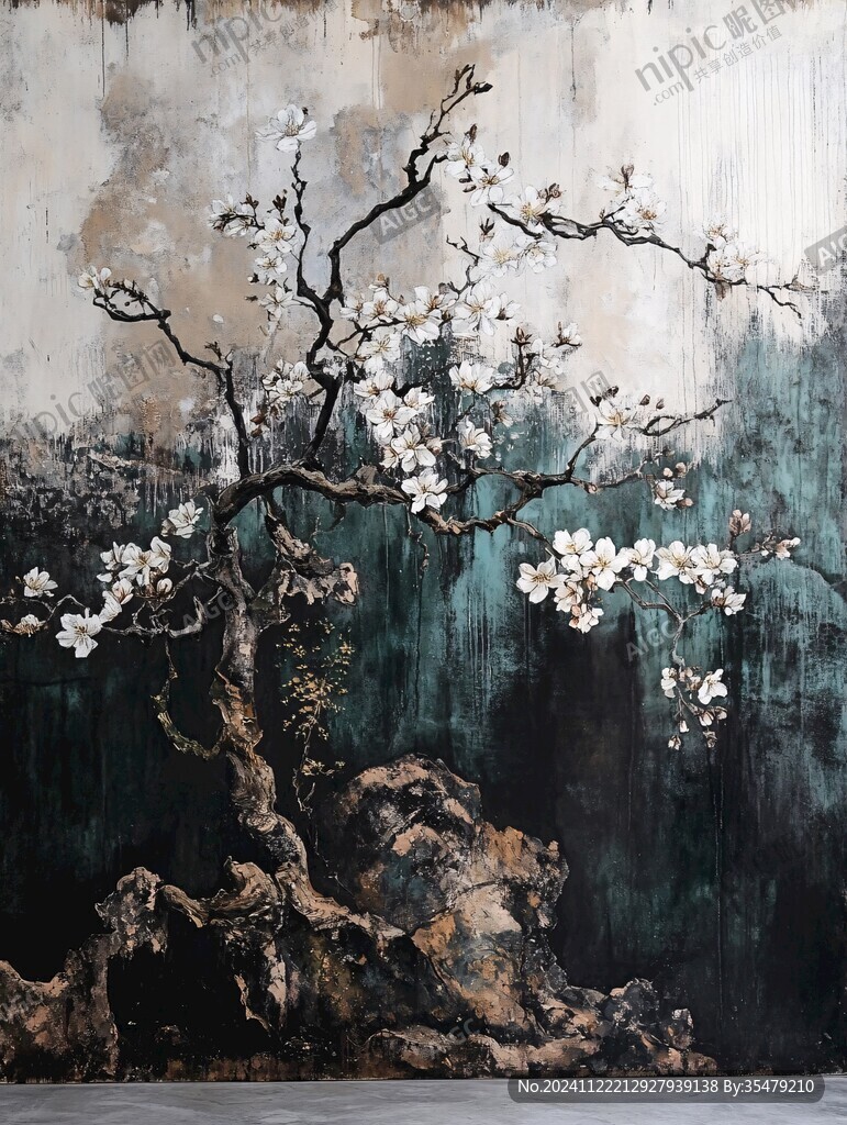 梅壁畫(huà)墻紙