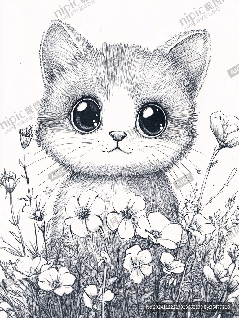貓咪黑白風插畫