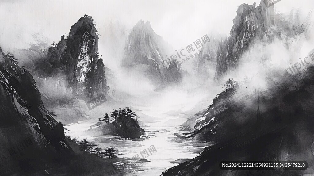 水墨數字畫山水畫壁紙