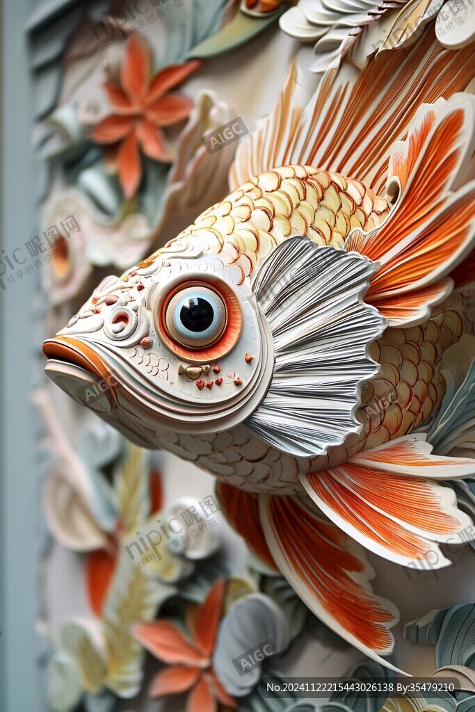3d浮雕金魚鯉魚