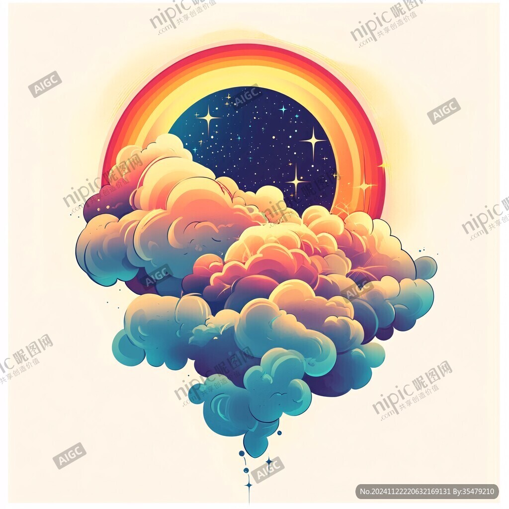 彩虹云朵插畫