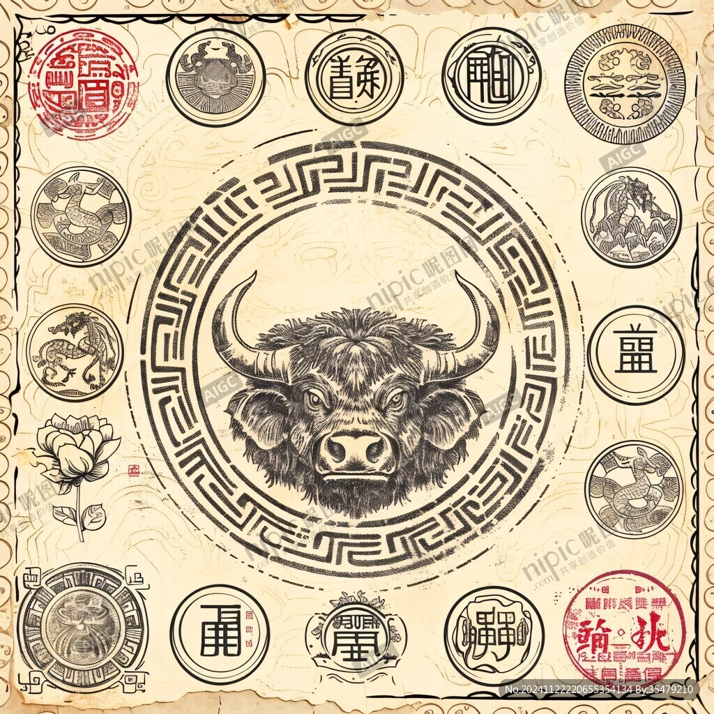 創(chuàng)意復(fù)古十二生肖圖