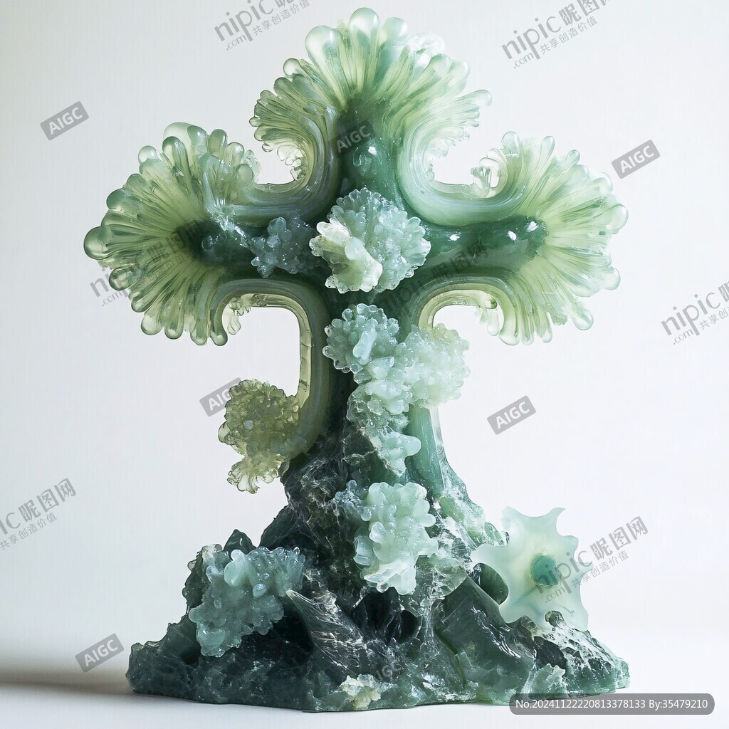 綠色翡翠仙境擺件