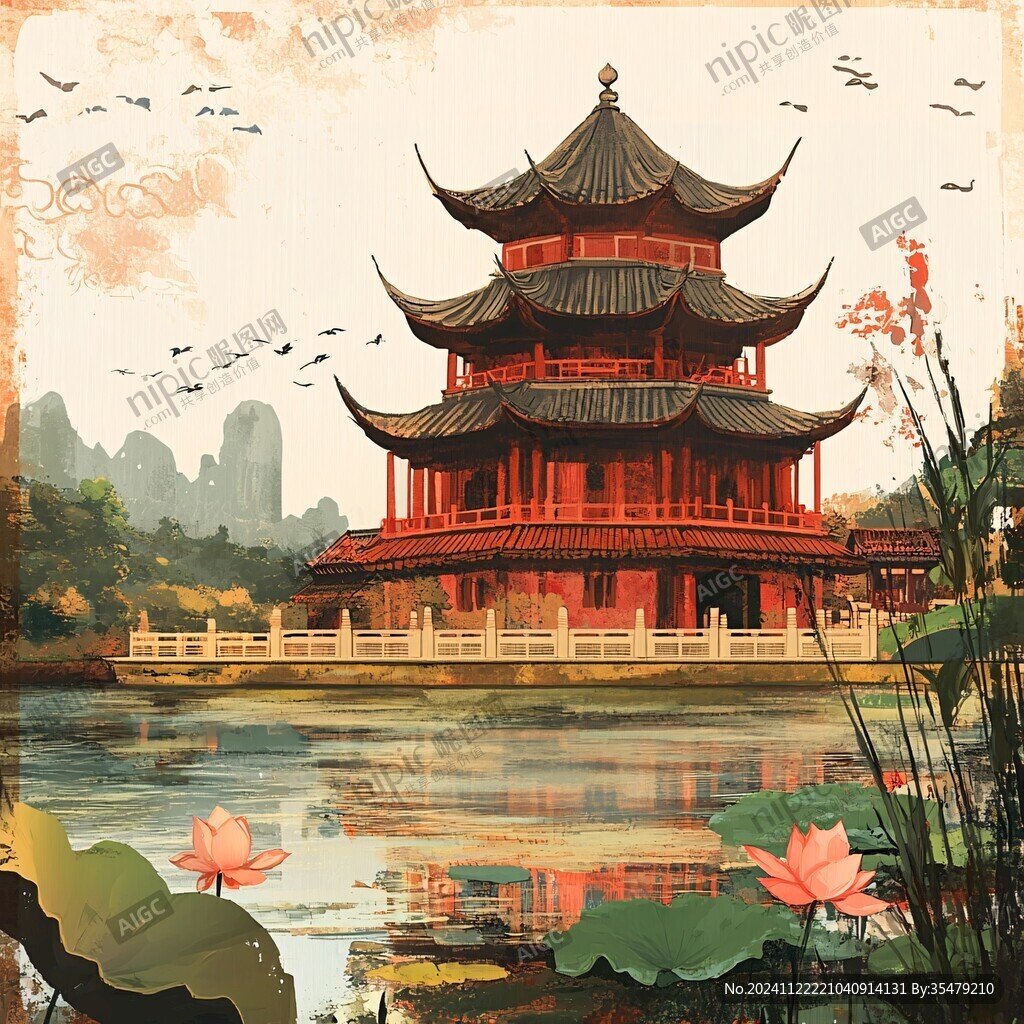 甲秀樓插畫