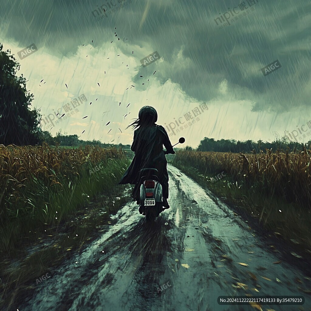 雨中騎行的人