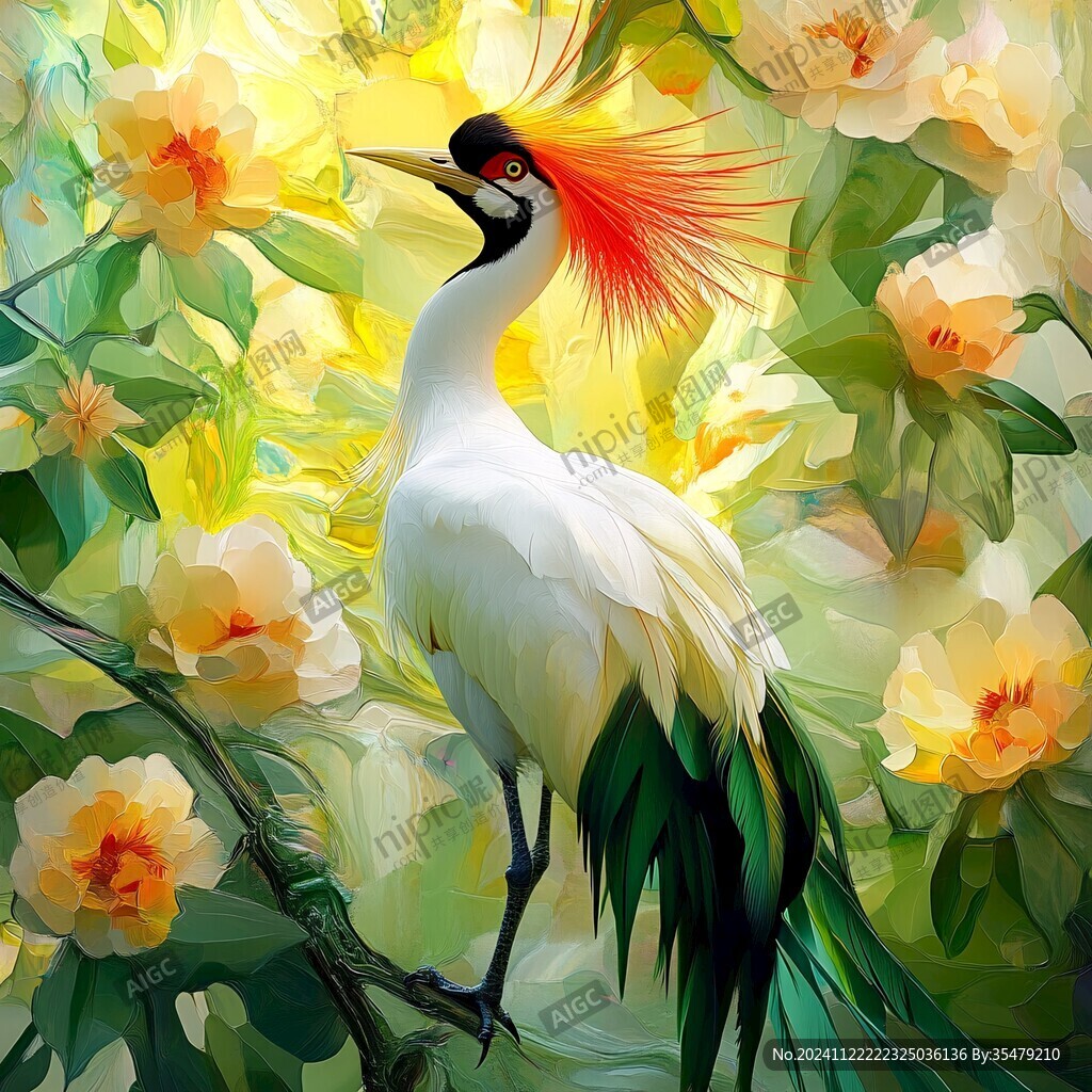 牡丹花仙鶴