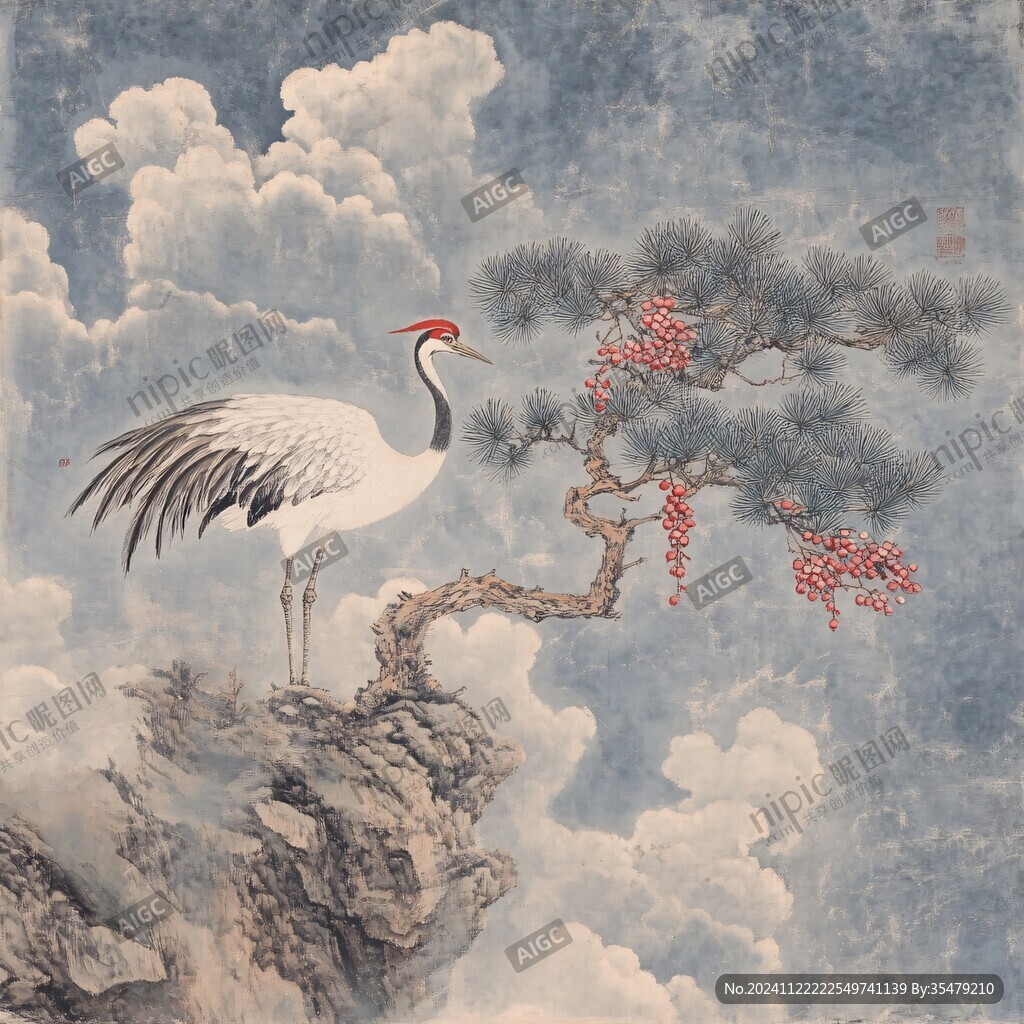 現(xiàn)代工筆畫松鶴圖