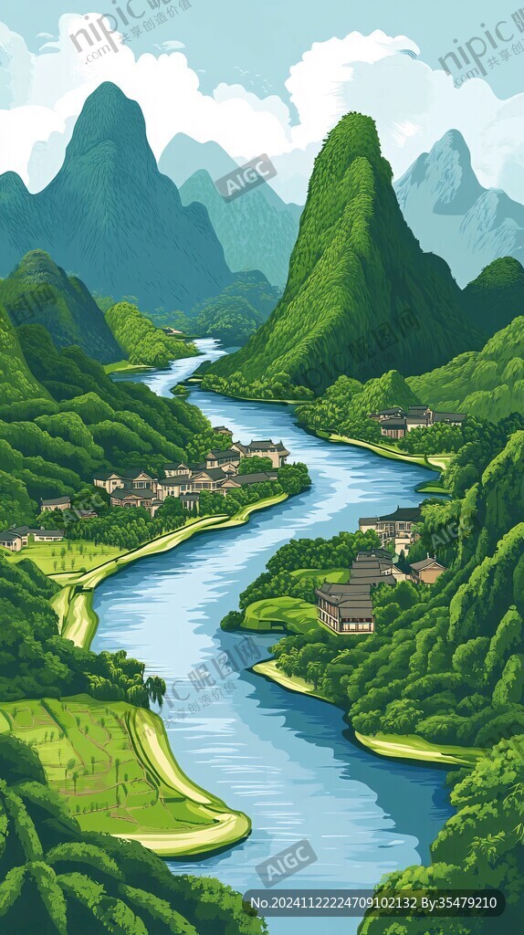 融水縣風光插畫
