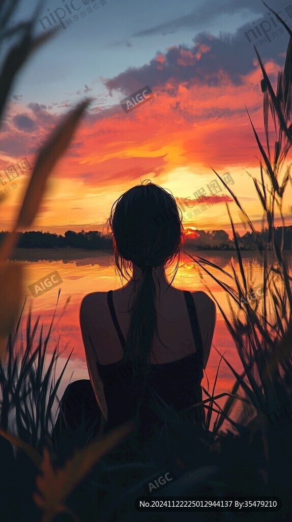 插畫夕陽下