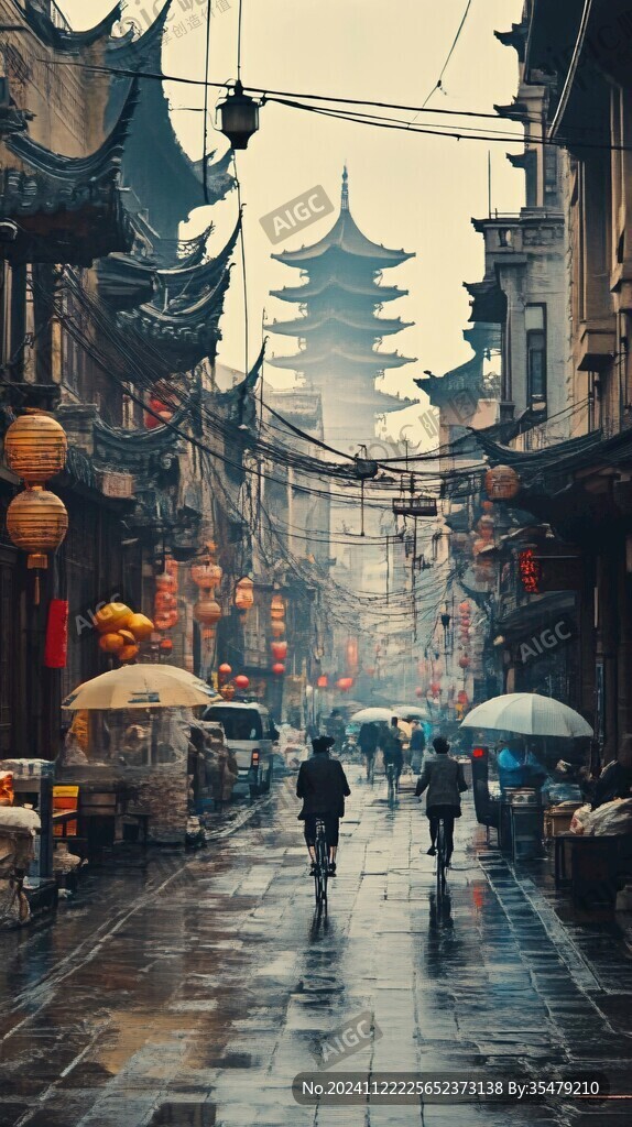 雨中古街