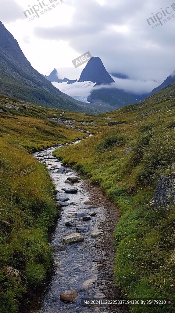 高山下的溪流