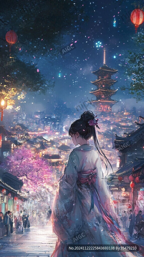 古風背影女孩插畫