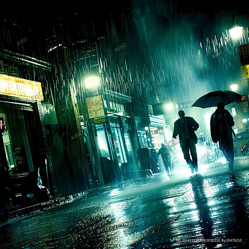 夜晚雨中行走的人