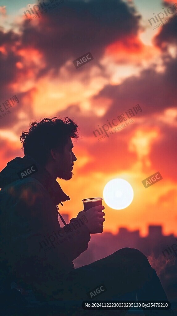 落日余暉夕陽吹簫人