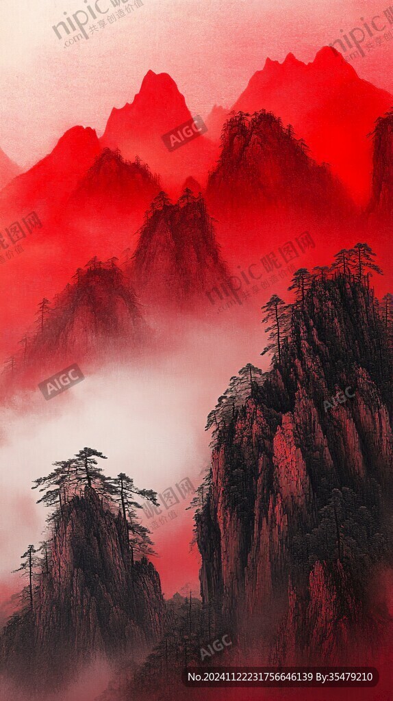 紅日水墨山水
