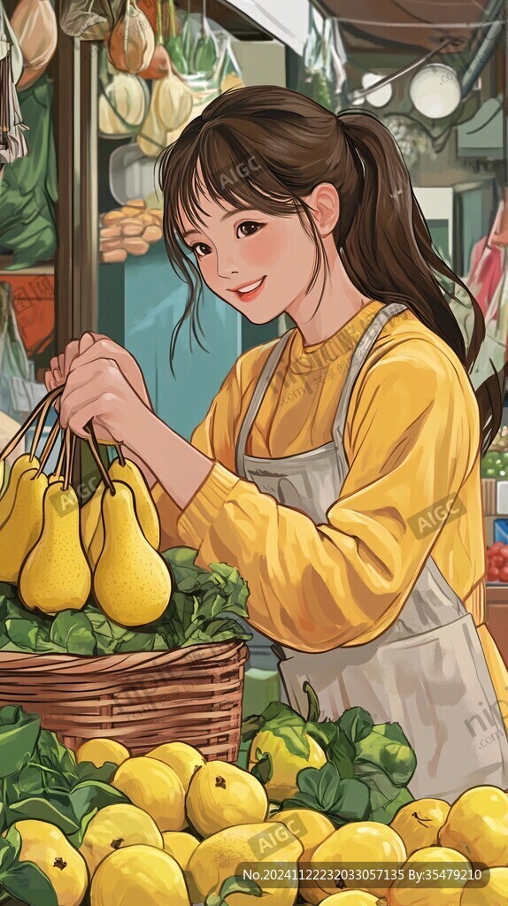 采摘農家少女插畫