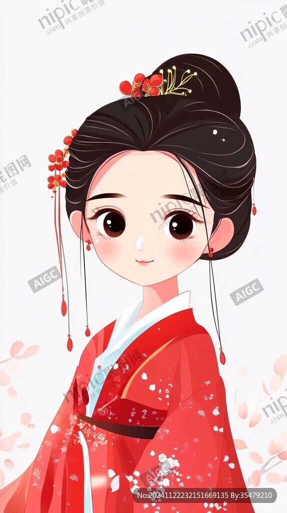 卡通紅色漢服女孩