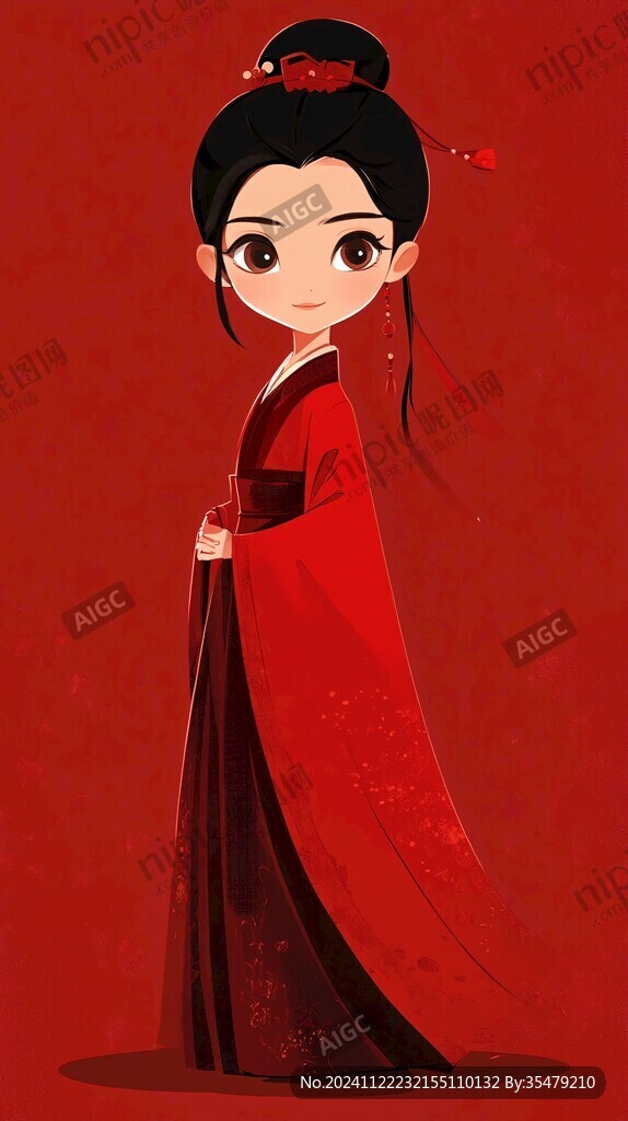 卡通紅色漢服女孩