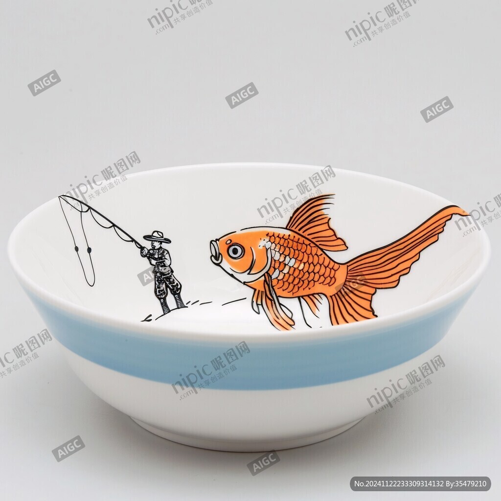 捕魚圖碗