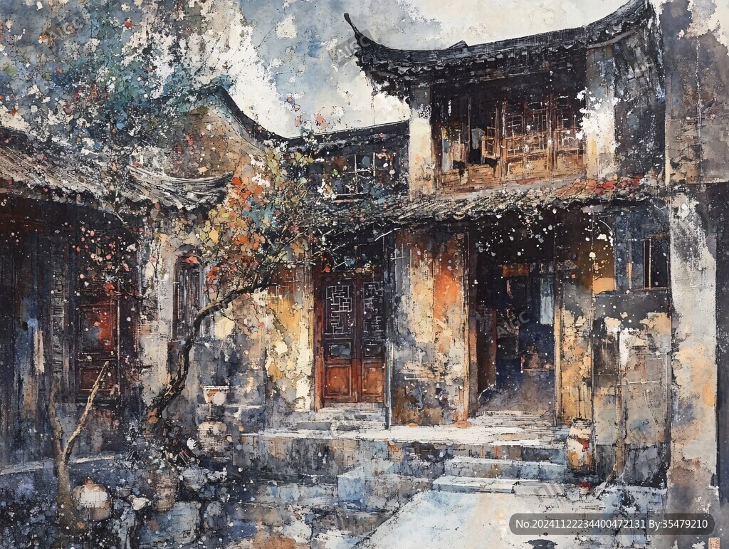 水彩納西族建筑