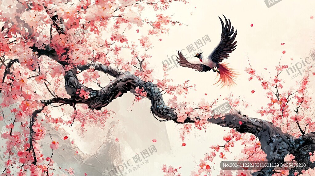 古風(fēng)桃花花鳥