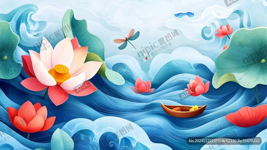 荷花海浪背景