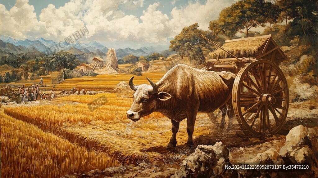 古代牛耕田場(chǎng)景