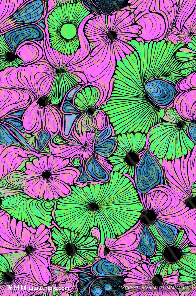 線條色塊花