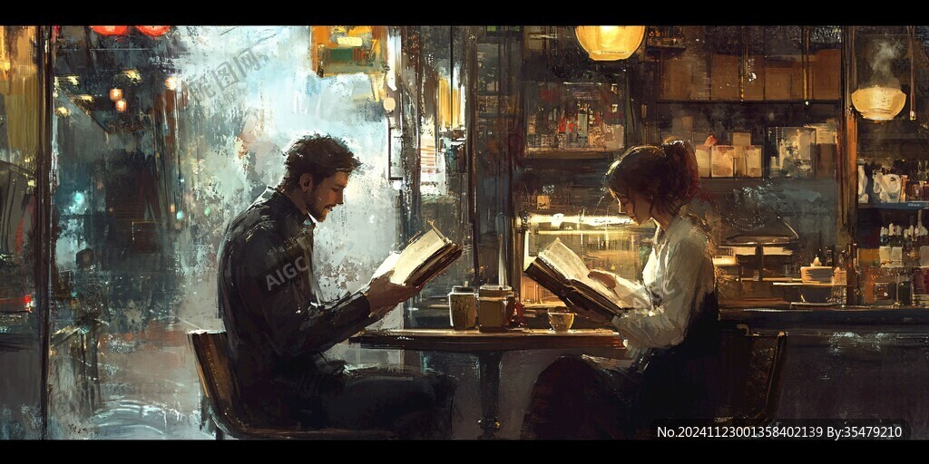 雙人讀書情景