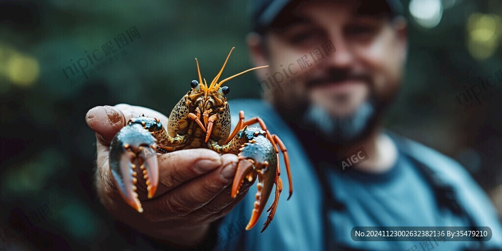 抓住一只小龍蝦