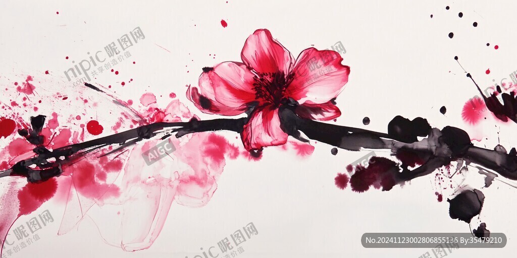 水墨水彩桃花無框畫