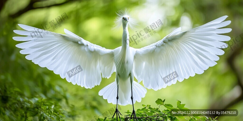 陽光下展翅的鷺鳥