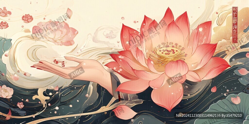 荷花包裝插畫