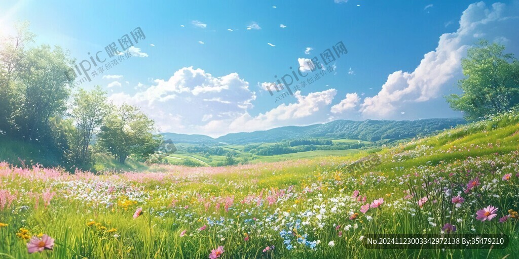 藍天白云森林花海