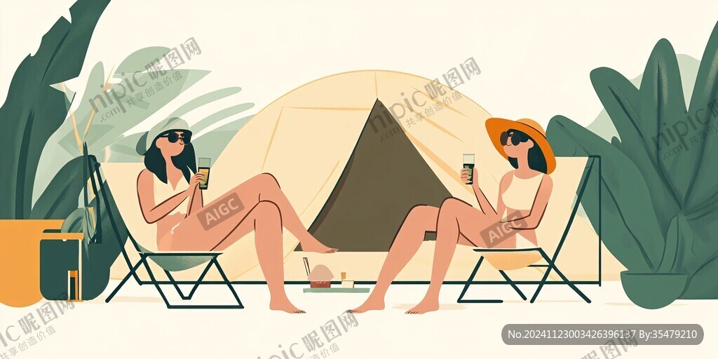 休閑露營戶外插畫