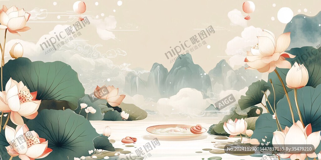 荷花池插畫